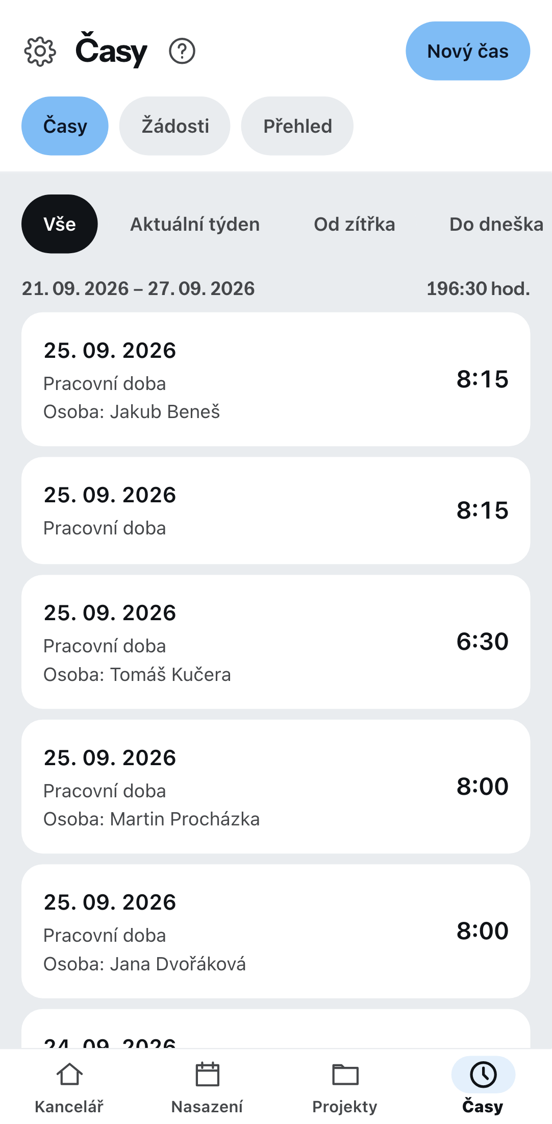 Evidence času v telefonu