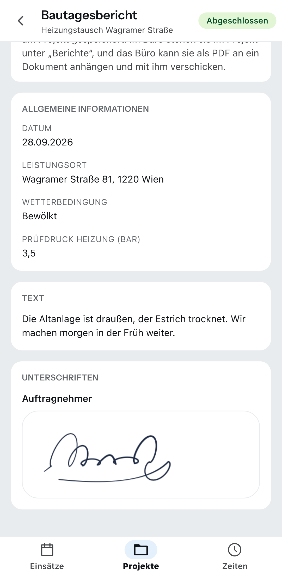 Ein Bericht auf dem Telefon