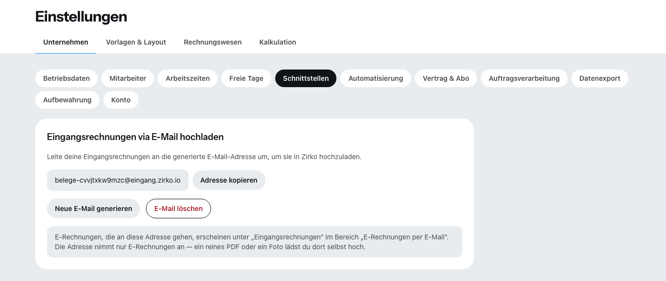 Der Reiter Schnittstellen in den Einstellungen