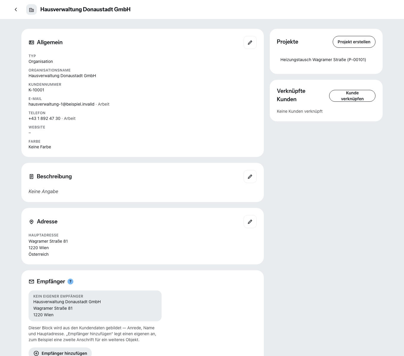 Ein Kunde in der Detailansicht