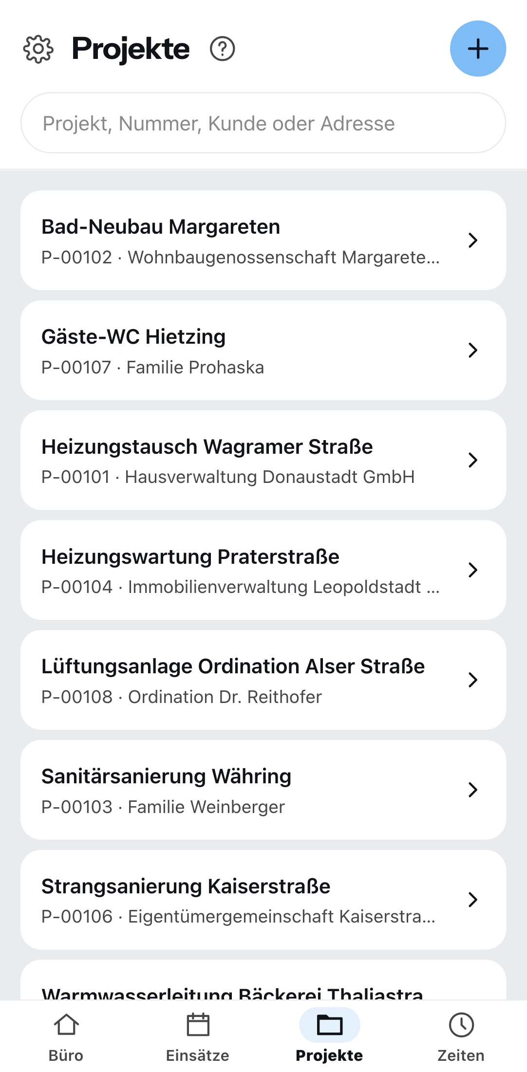 Die Projekte auf dem Telefon
