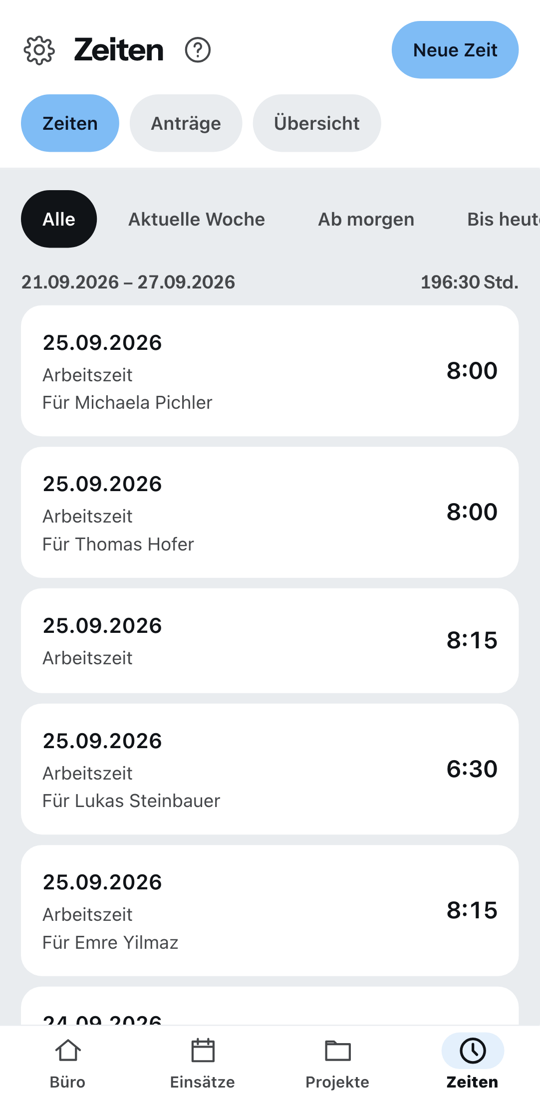 Die Zeiterfassung auf dem Telefon