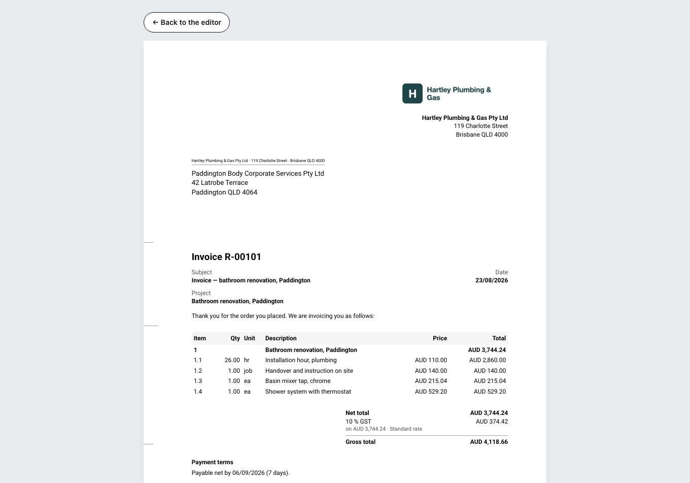 The preview of the finished document