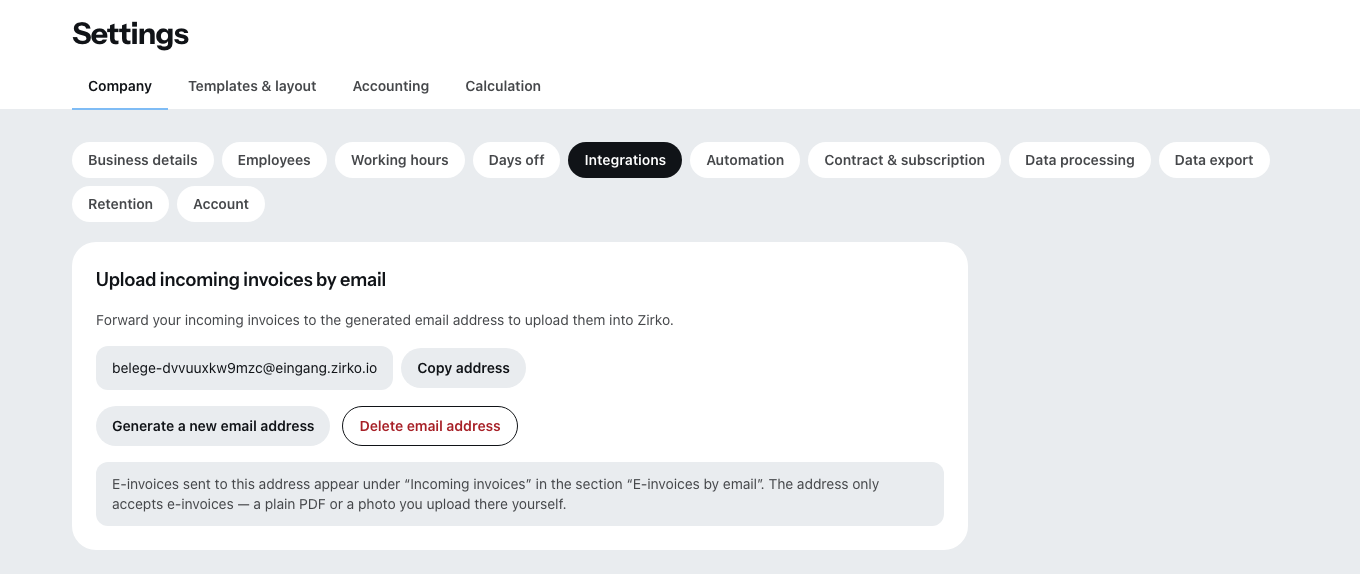 The Integrations tab in Settings