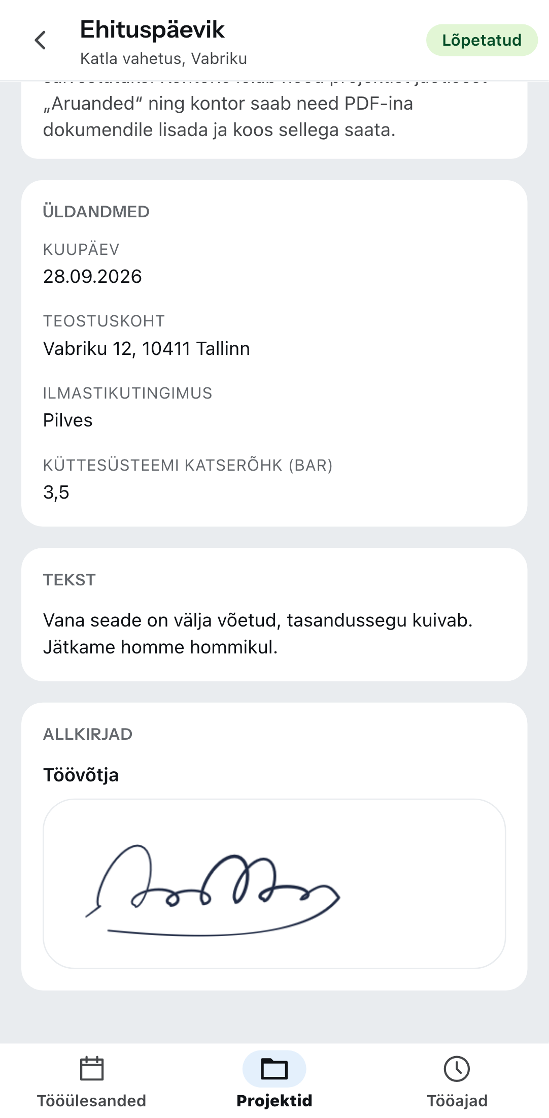 Aruanne telefonis