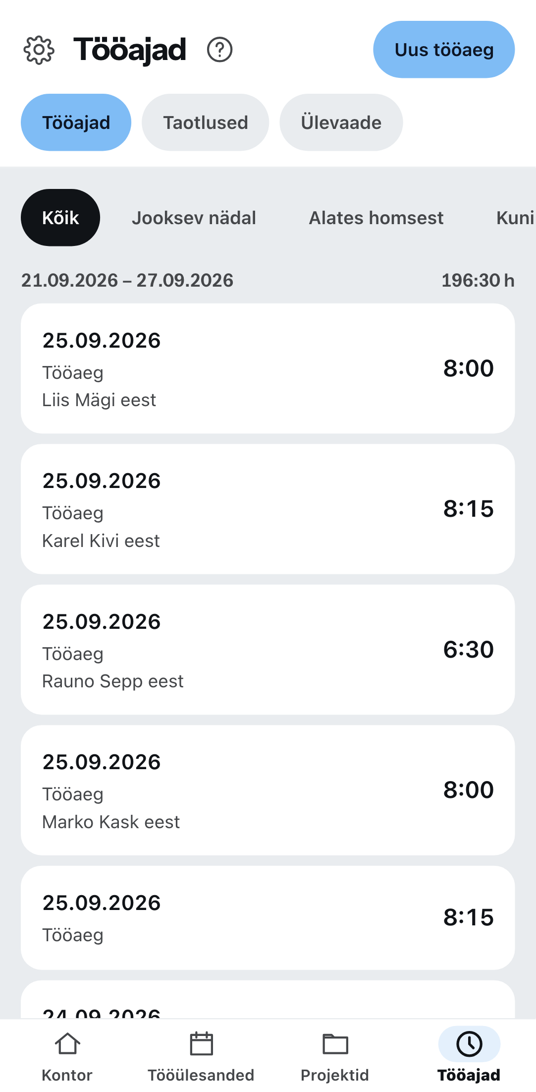Tööaja kirjendamine telefonis