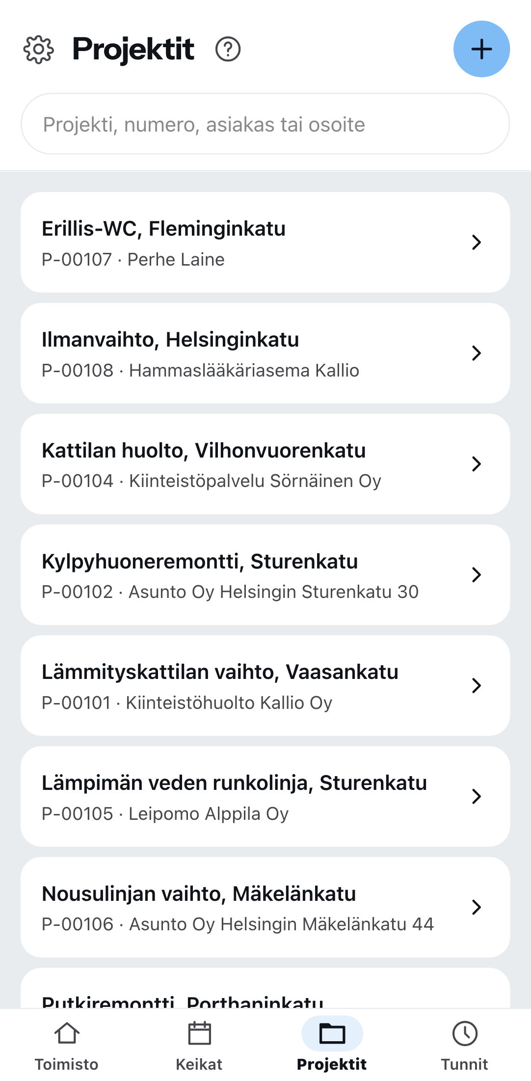 Projektit puhelimessa