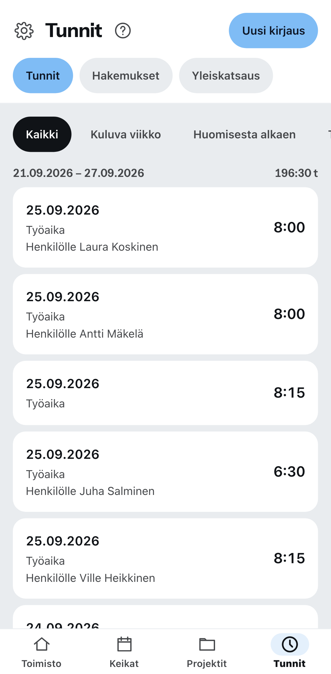 Tuntikirjaus puhelimessa