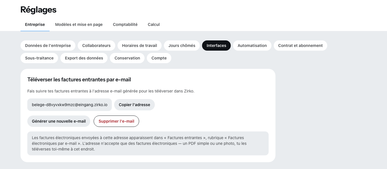 L'onglet Interfaces dans les Réglages