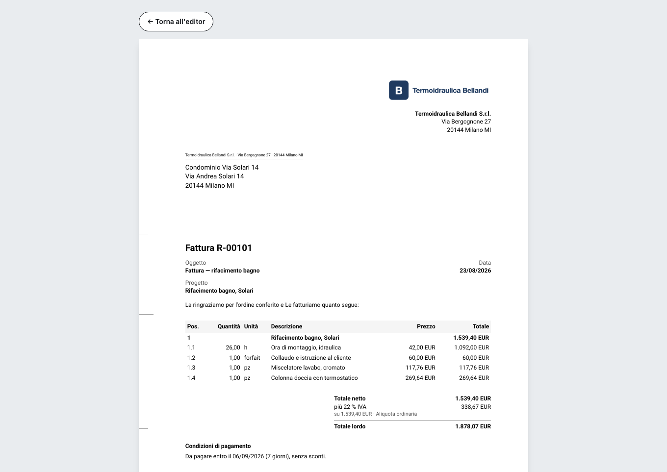 L'anteprima del documento finito