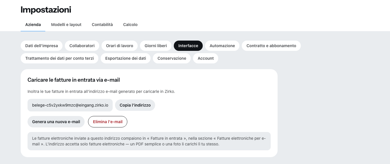 La scheda Interfacce nelle Impostazioni