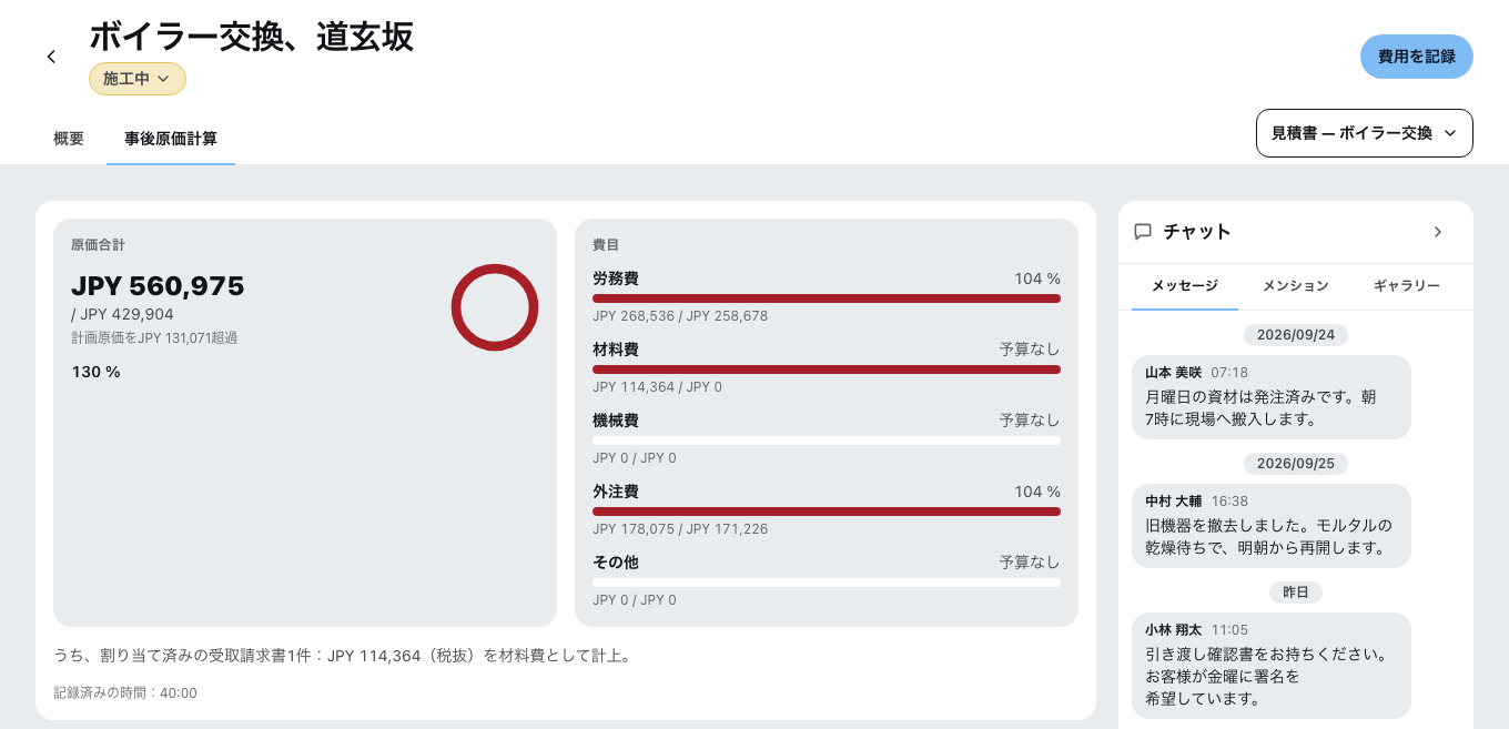 案件の事後原価計算