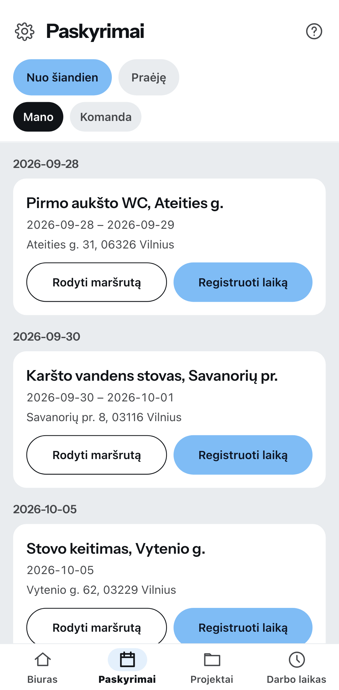 Paskyrimai telefone