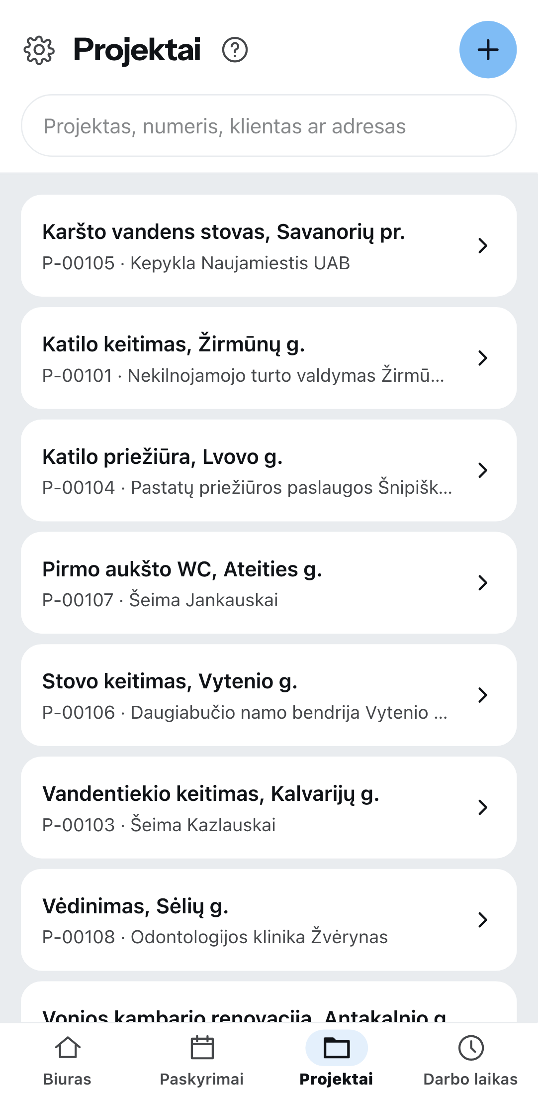 Projektai telefone