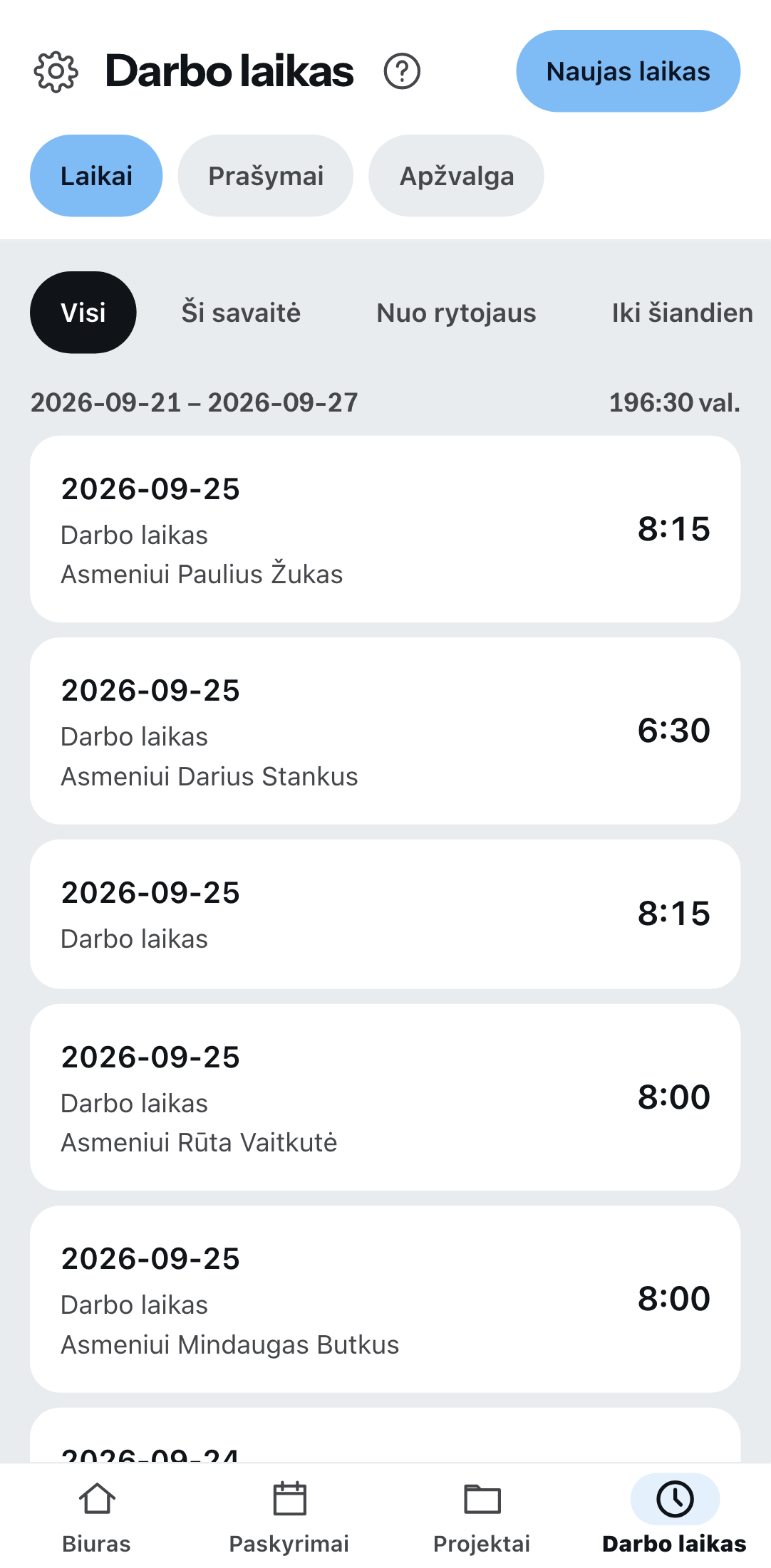 Laiko registravimas telefone