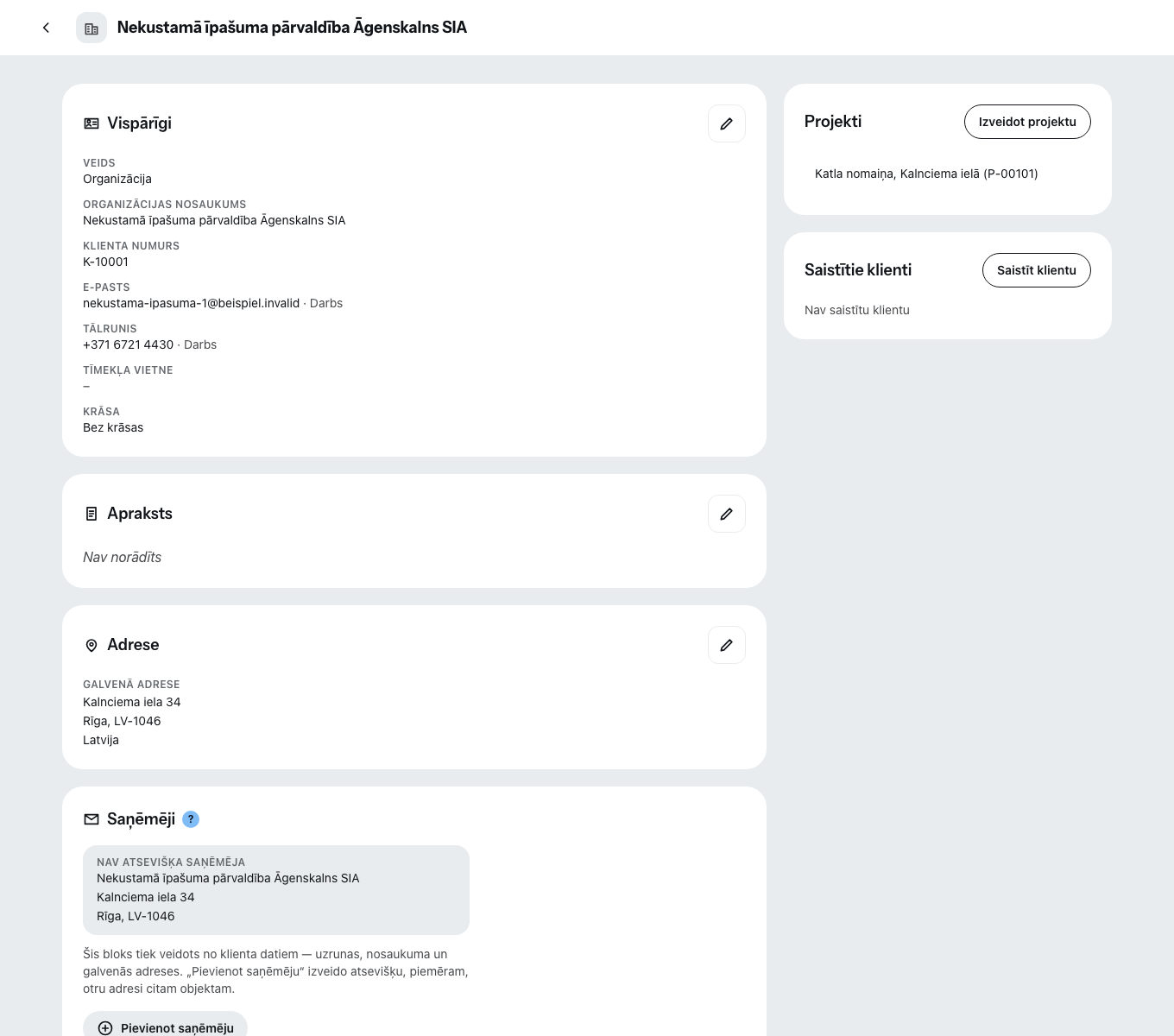Klients detalizētajā skatā