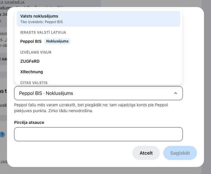 Atvērtā formāta izvēle pie klienta