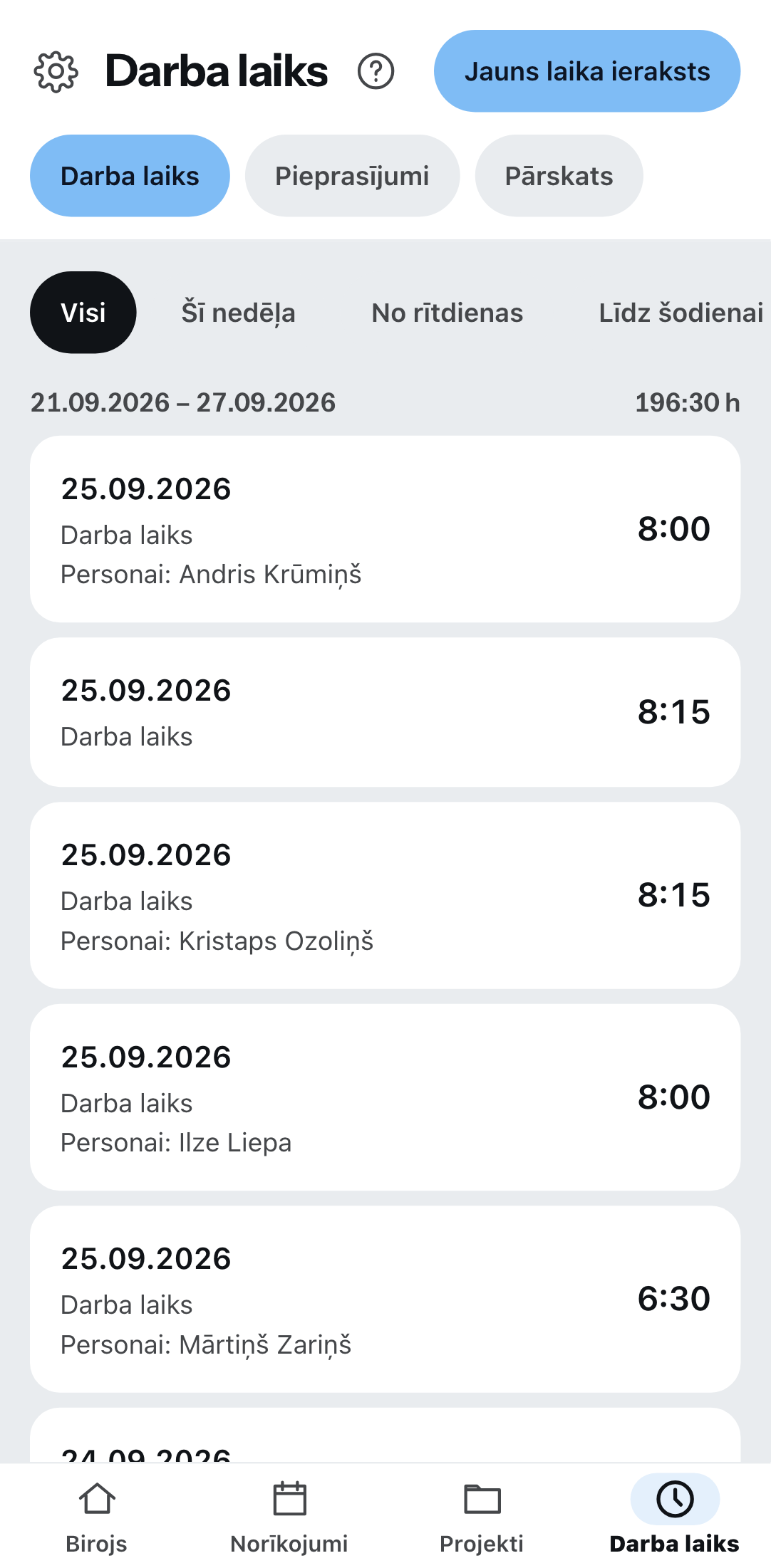Darba laika reģistrēšana telefonā
