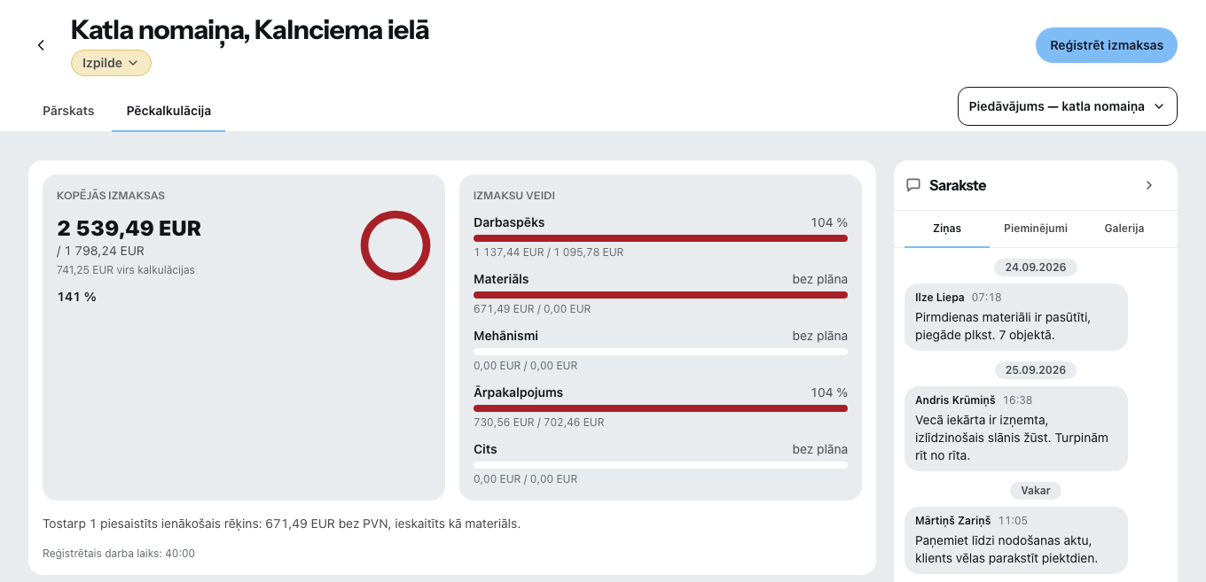 Projekta pēckalkulācija