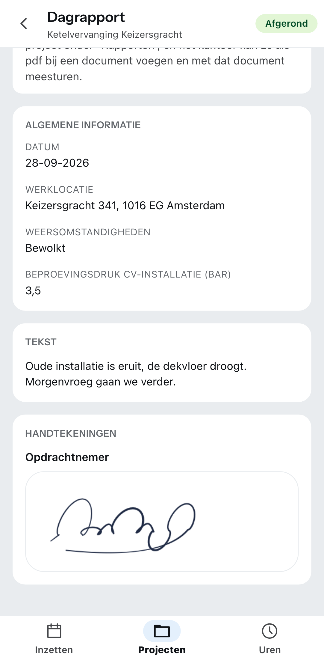 Een rapport op de telefoon