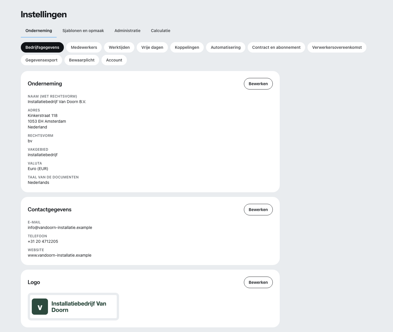 Het instellingengedeelte van Zirko