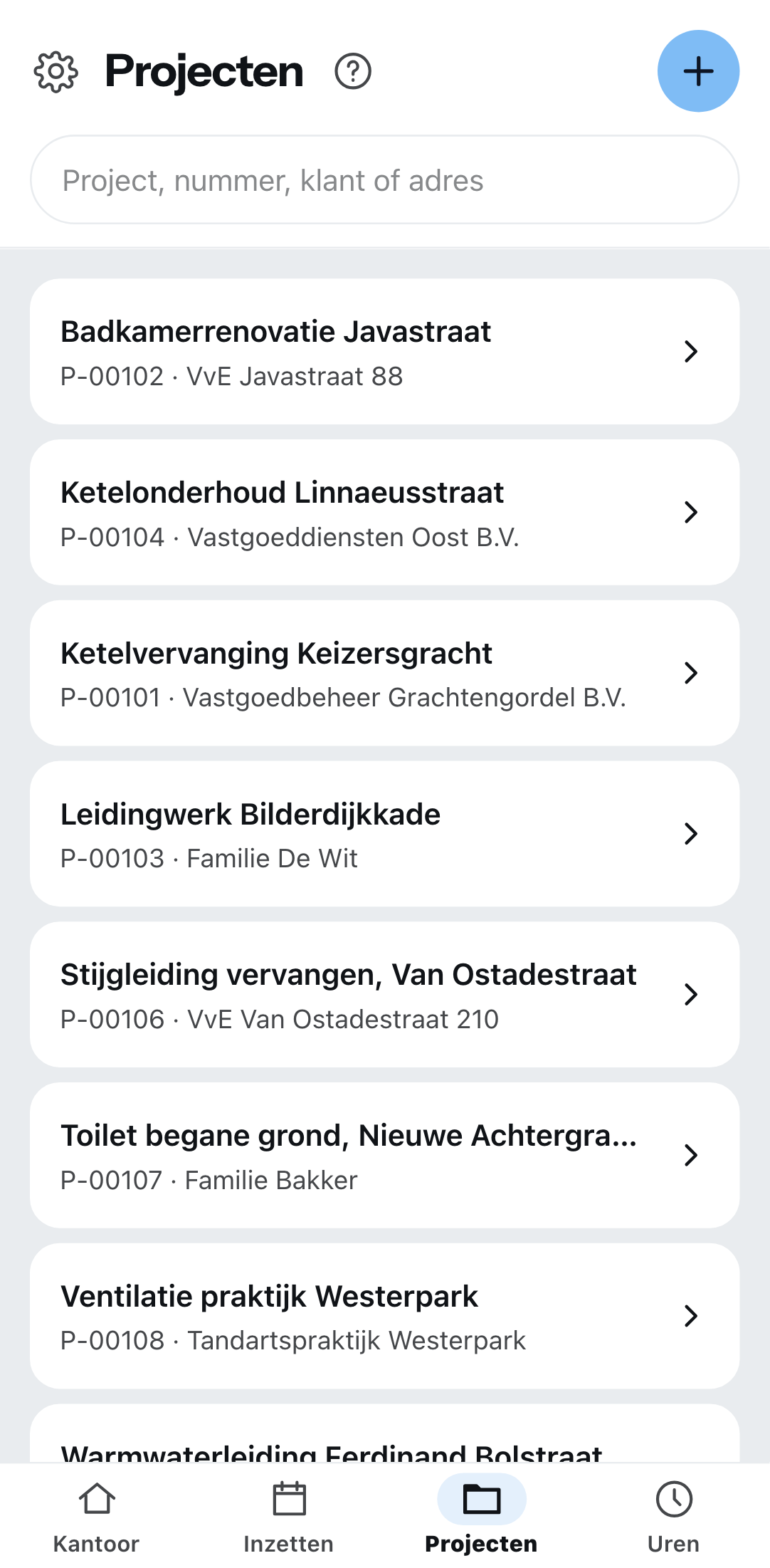 De projecten op de telefoon