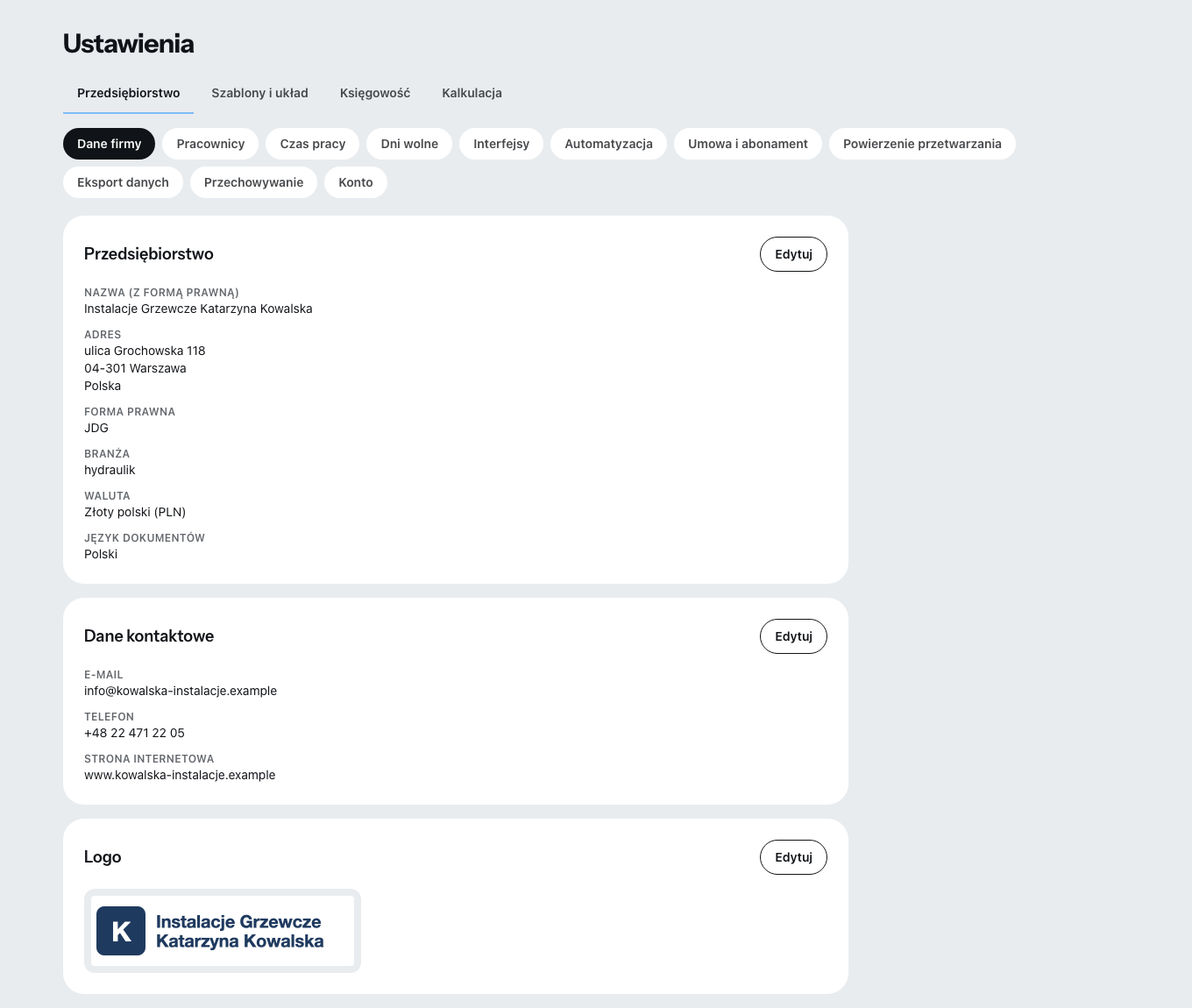 Obszar ustawień Zirko