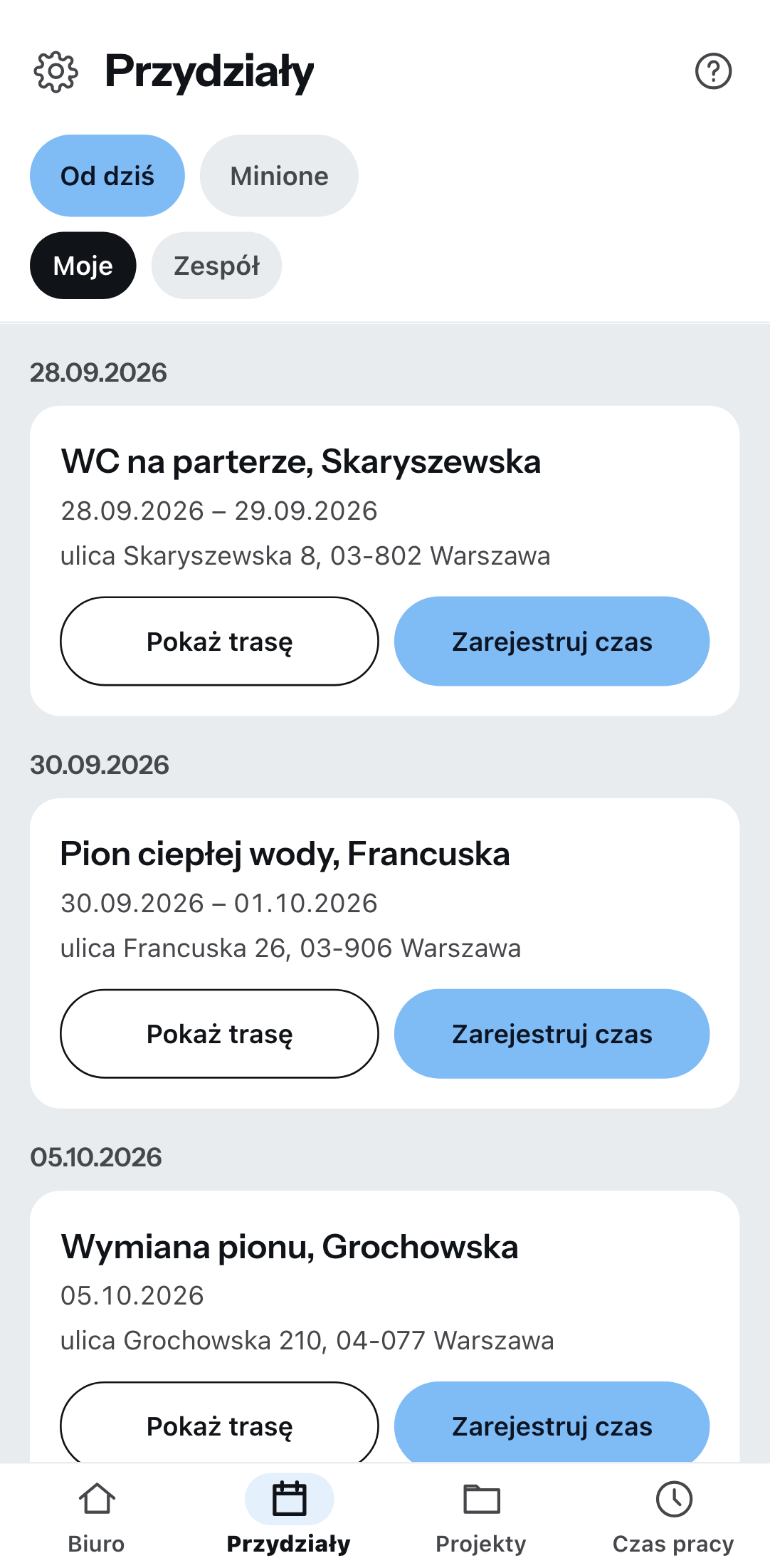 Przydziały w telefonie
