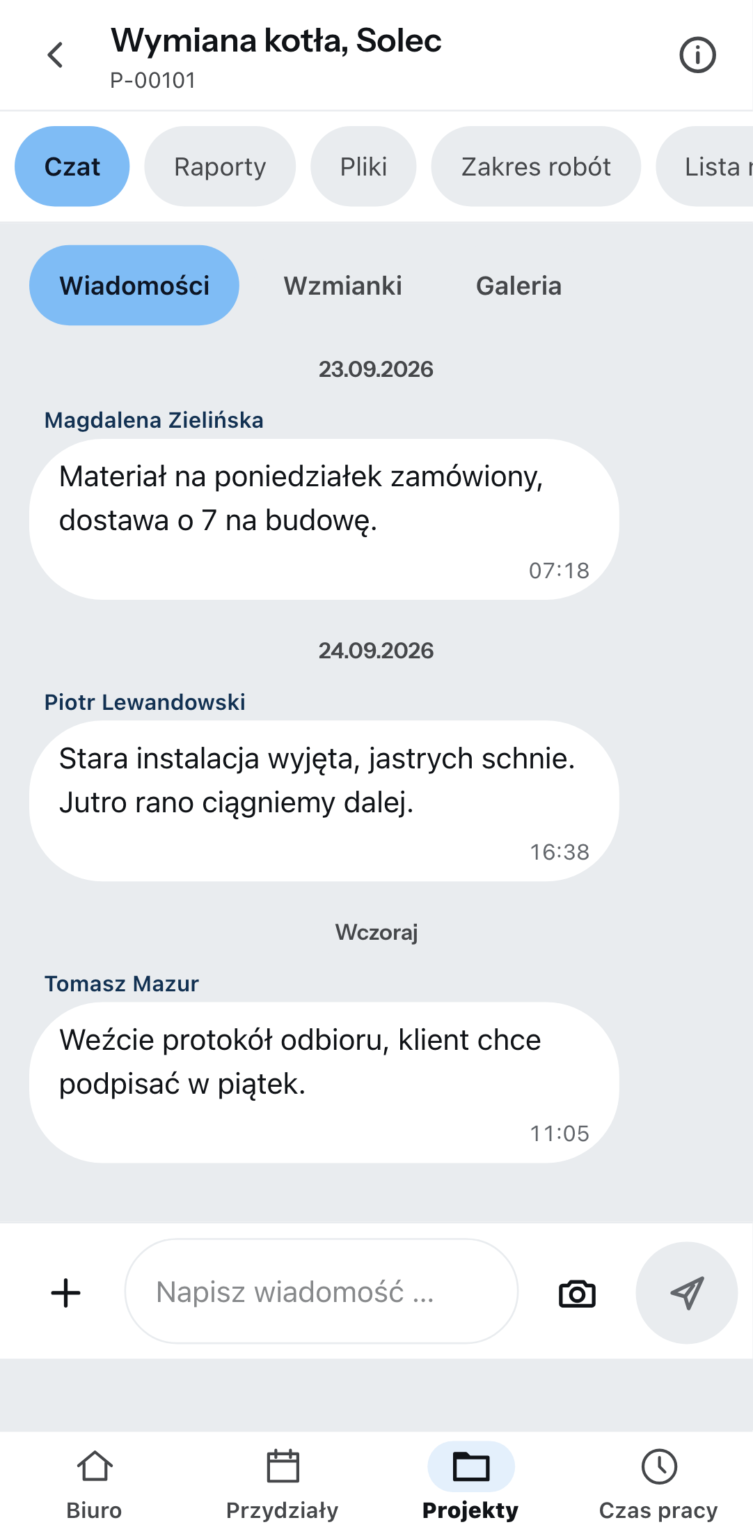 Projekt w telefonie