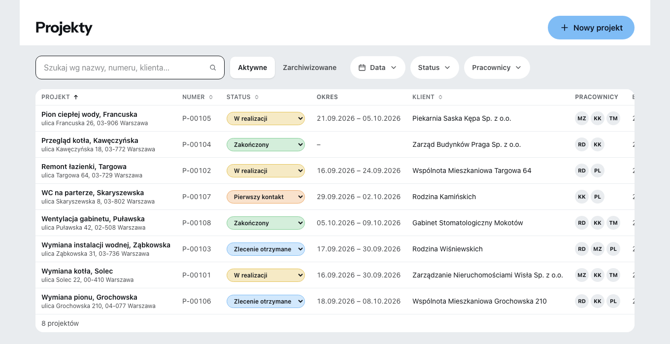 Lista projektów