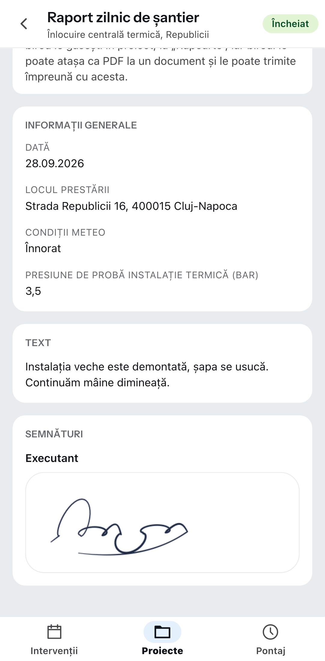 Un raport pe telefon