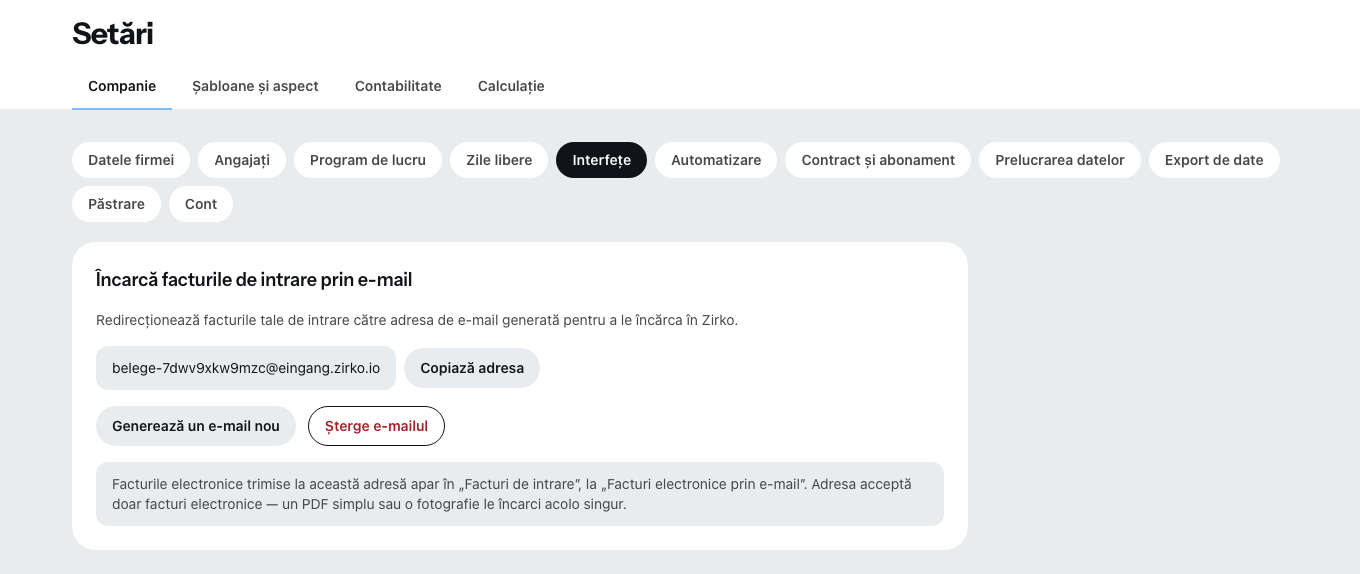 Fila Interfețe din setări