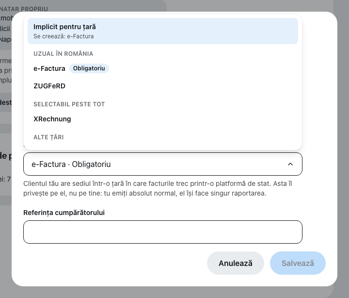 Alegerea formatului deschisă la un client