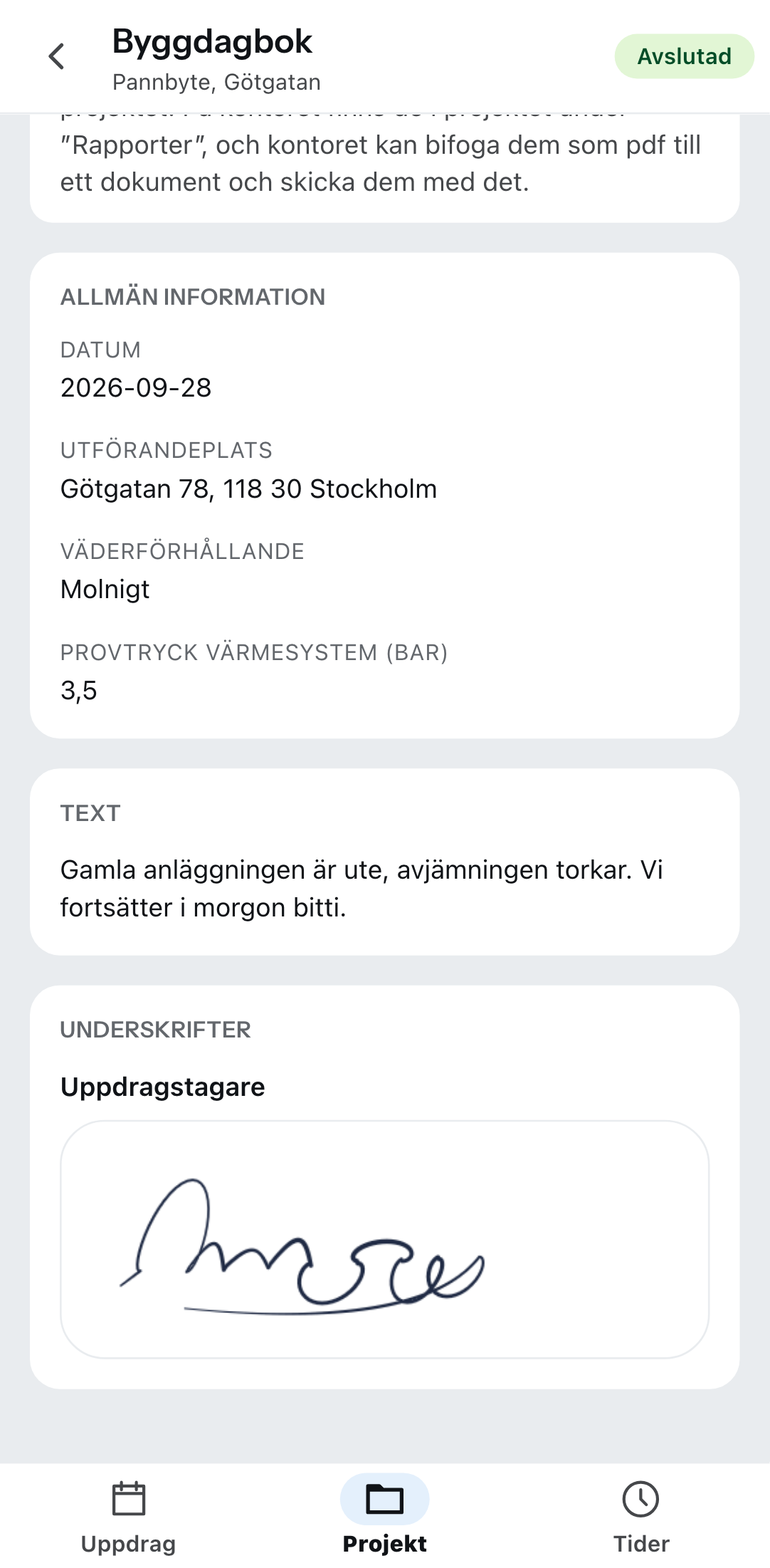 En rapport i telefonen