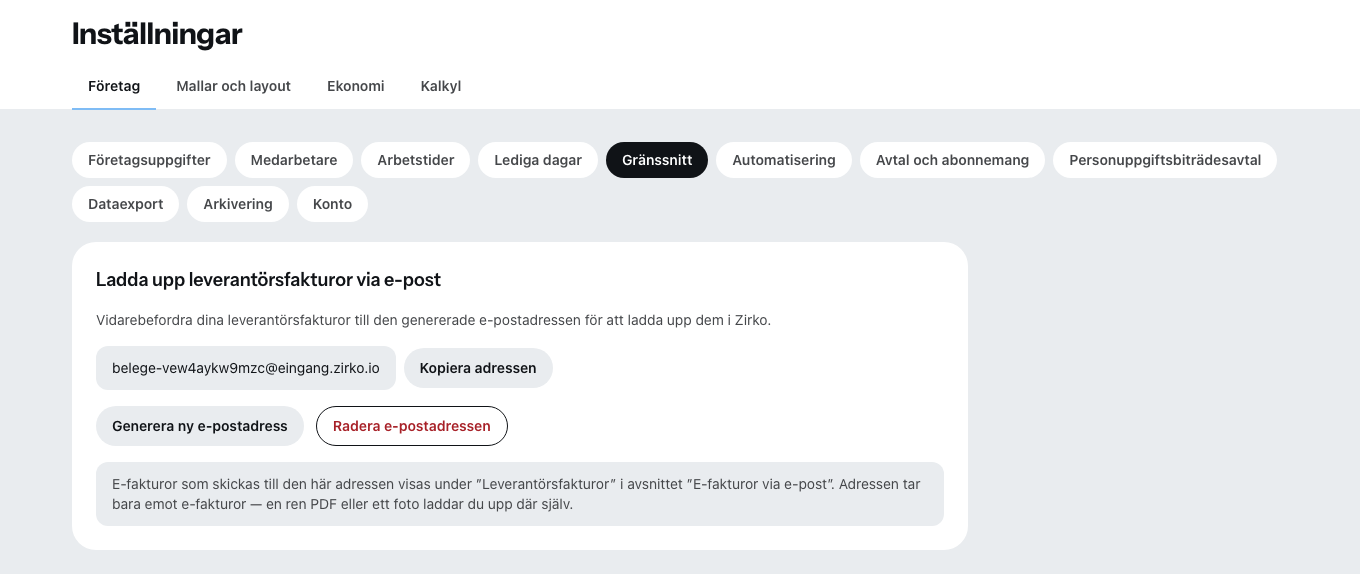 Fliken Gränssnitt i inställningarna