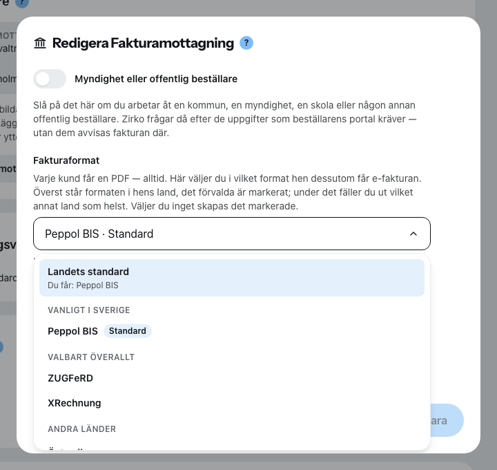 Formatvalet uppfällt hos en kund