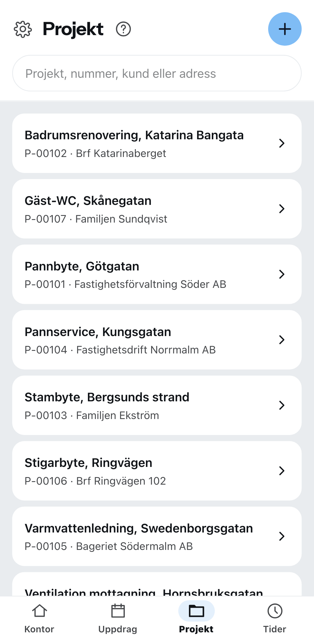 Projekten i telefonen