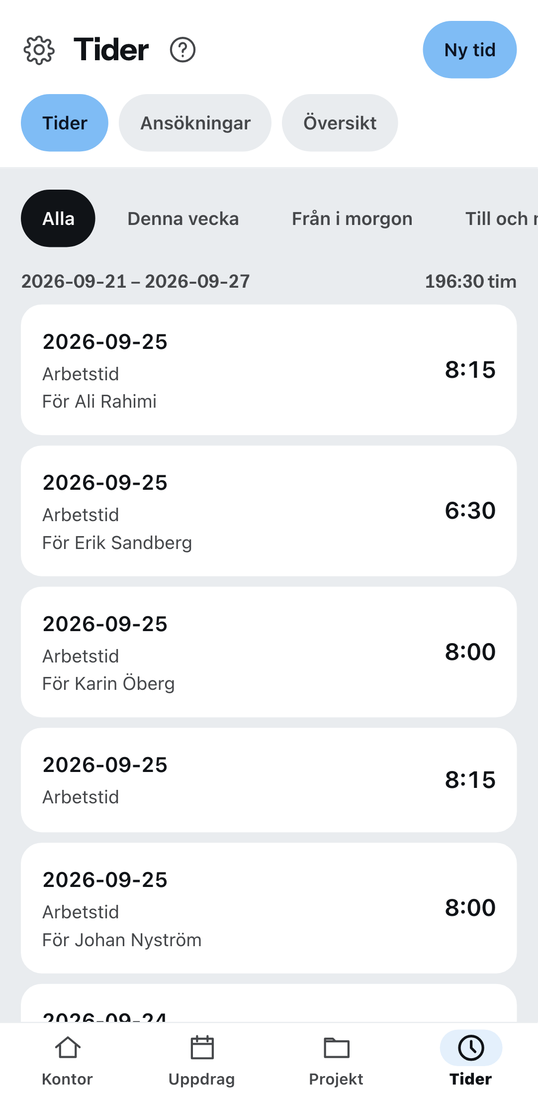 Tidsregistreringen på telefonen