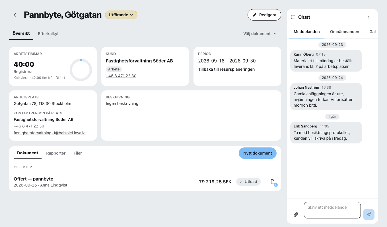 Ett projekt i detaljvyn